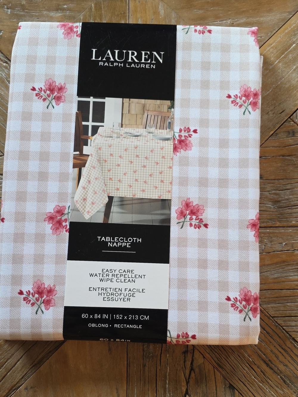 New large RALPH LAUREN vintage style flowered tablecloth 60x80"